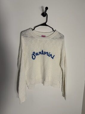 Santorini Knit Sweater - Ivory with Blue Script